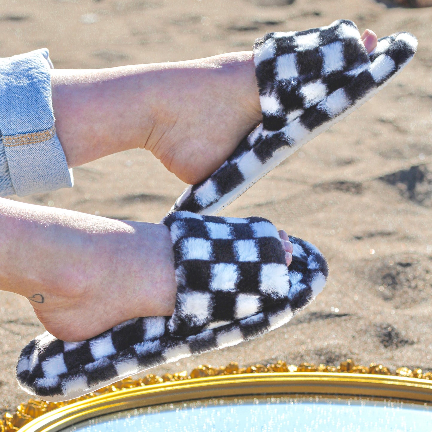 Checkered slippers - Noir